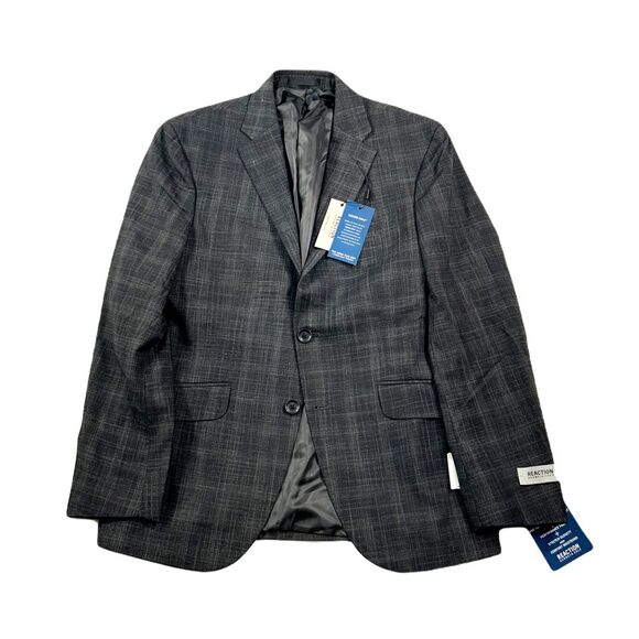 Kenneth Cole Slim-Fit Suit Jacket Mens 38S 38 Charcoal‎ Mini Ready Flex Stretch - Picture 1 of 13